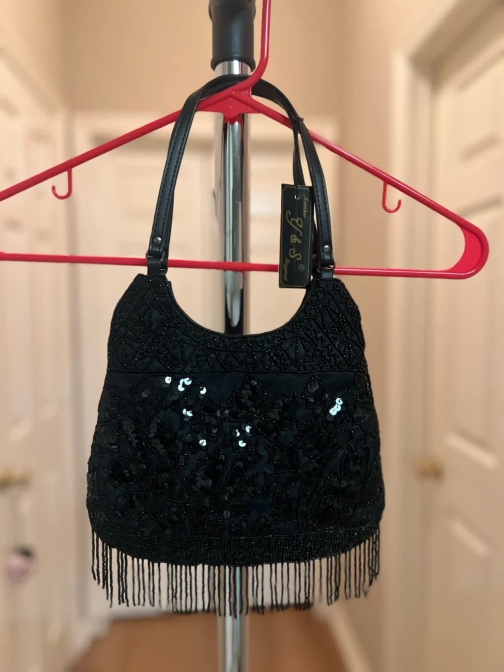 Black Beaded Fringe Evening Bag - Picture 1 of 8
